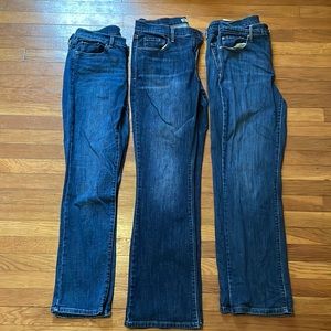 Women’s Levi’s jeans size 8, lot of three pairs.